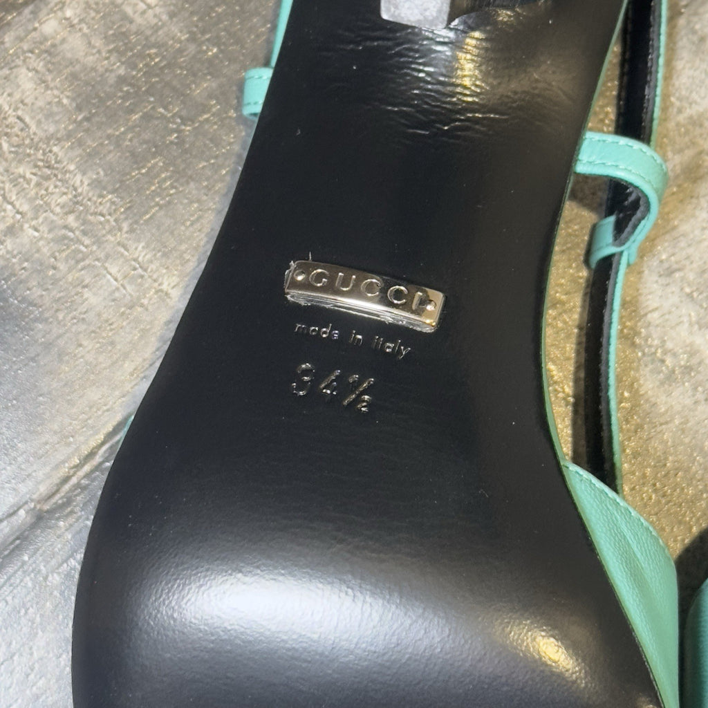Gucci Turquoise Leather Slingback Heels Square Toe Pumps Women’s Size 34.5 Italy