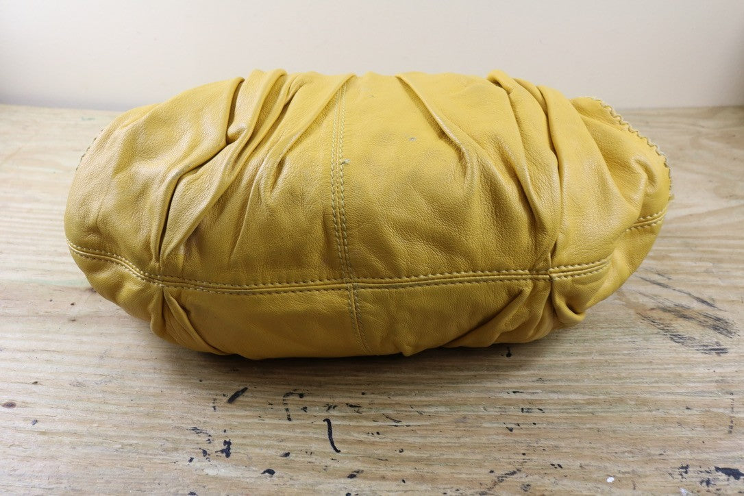 Isabella Fiore Large Yellow Leather Whipstitch Tassel Hobo