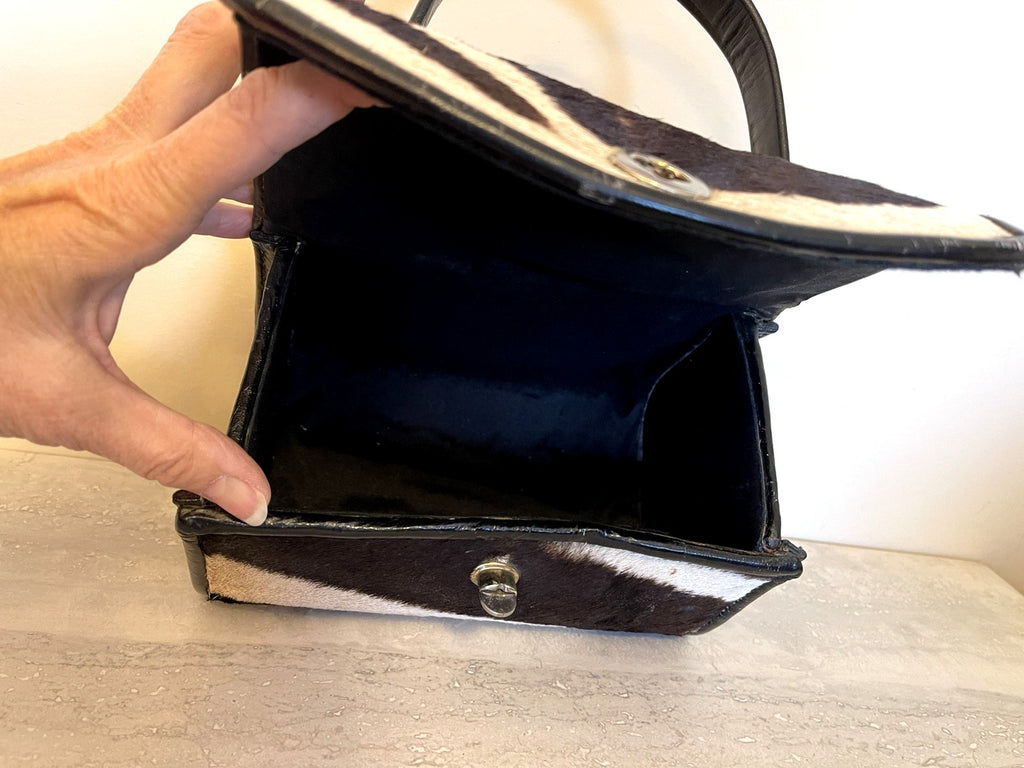 Vtg Calf Hair ZEBRA Print Nordstrom  1950s-60's HandBag Leather Black White Nice