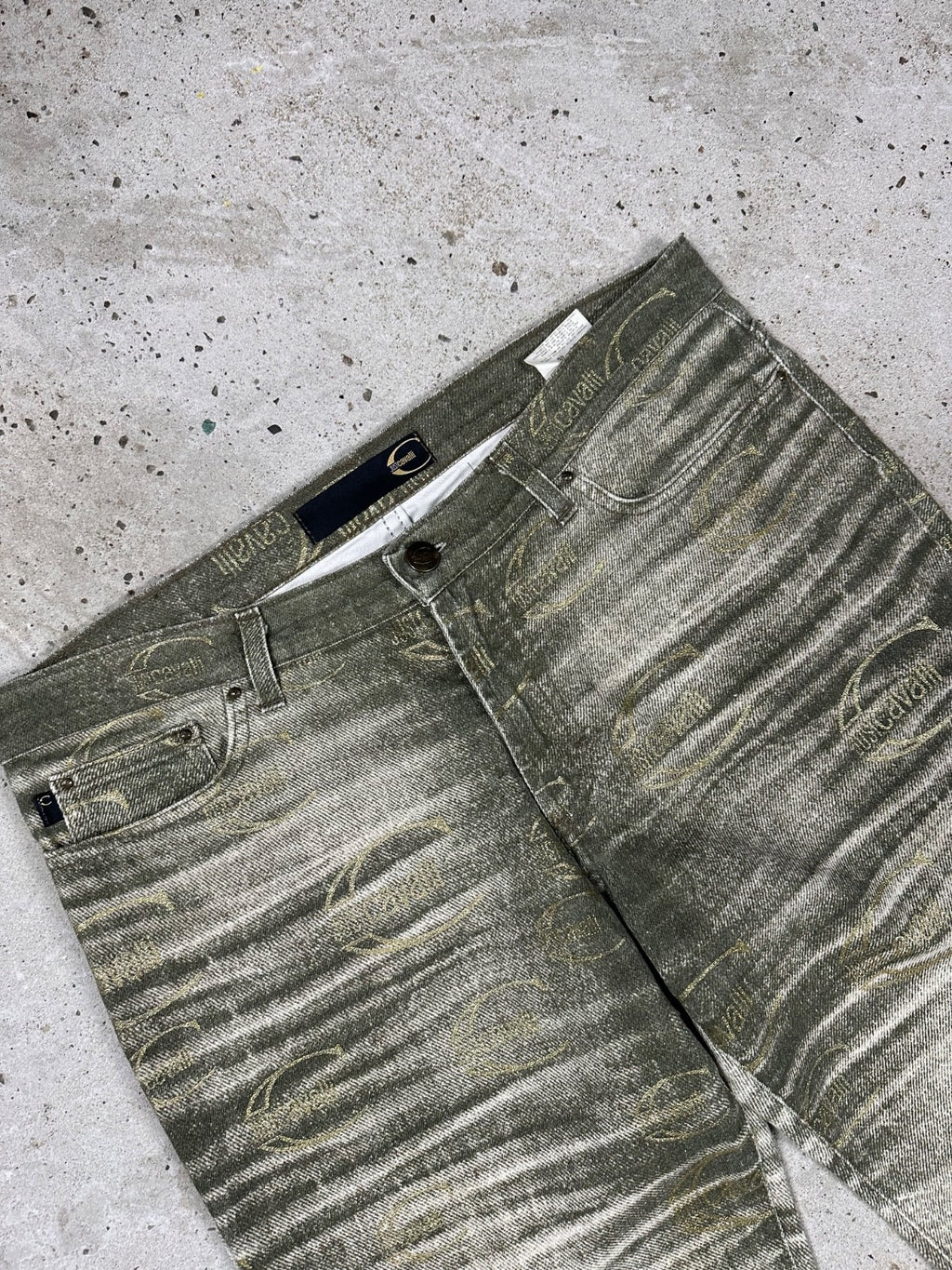 Vintage 2000s Roberto Just Cavalli Monogram Flare Denim Pant Bootcut Print