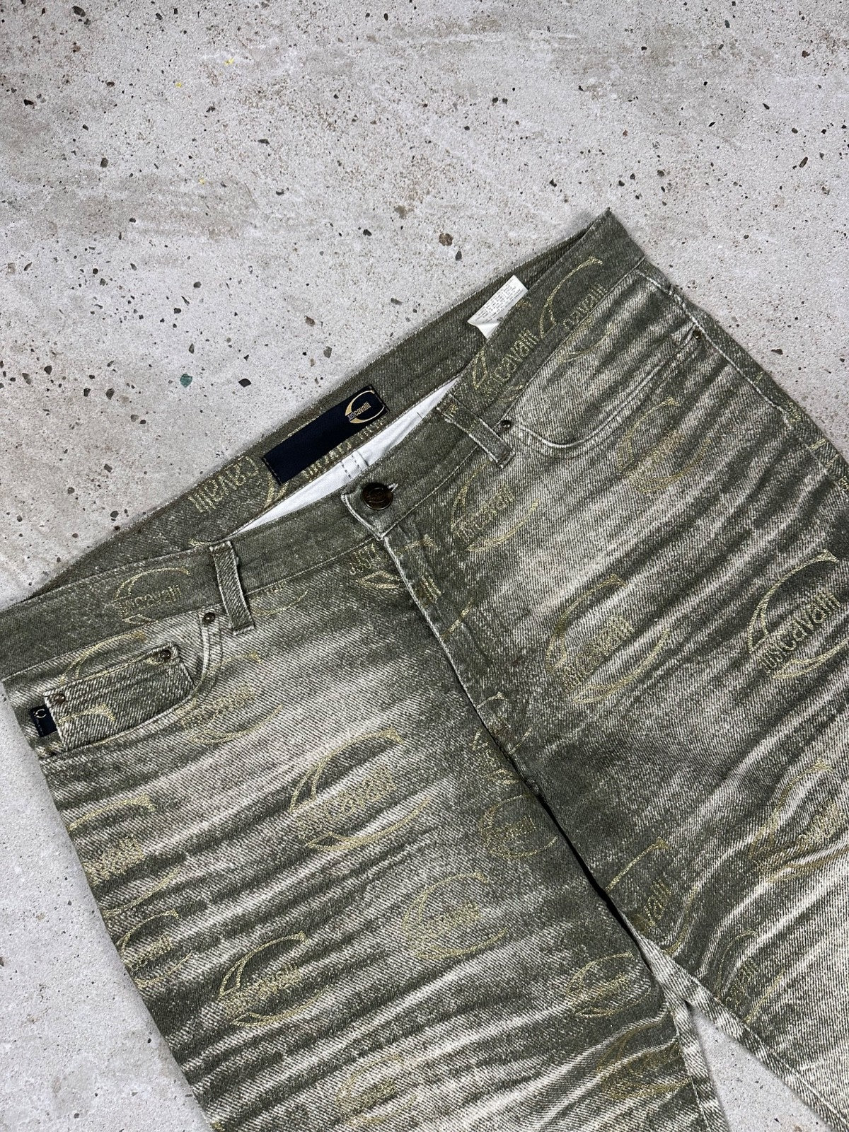 Vintage 2000s Roberto Just Cavalli Monogram Flare Denim Pant Bootcut Print