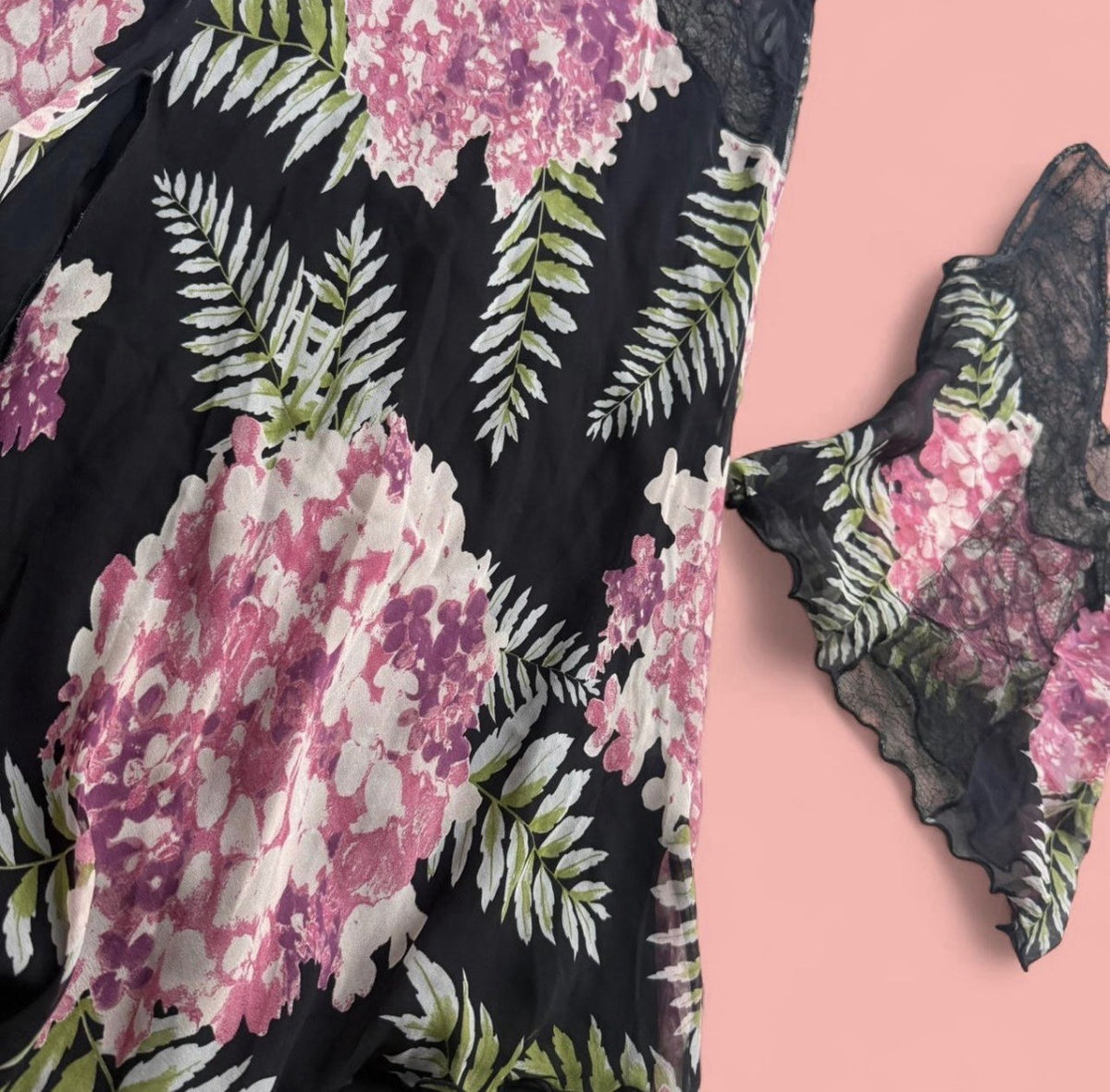 Blumarine Silk Black Floral Two Piece Set