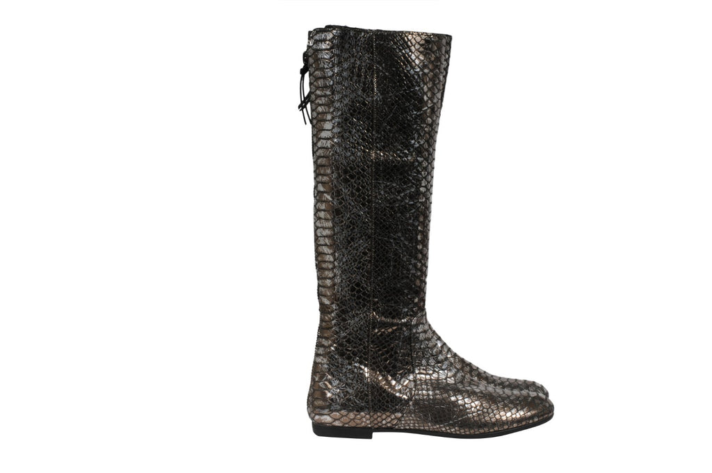 Giuseppe Zanotti Knee High Boots US6.5 EU36.5 SIlver Metallic Croc Embossed