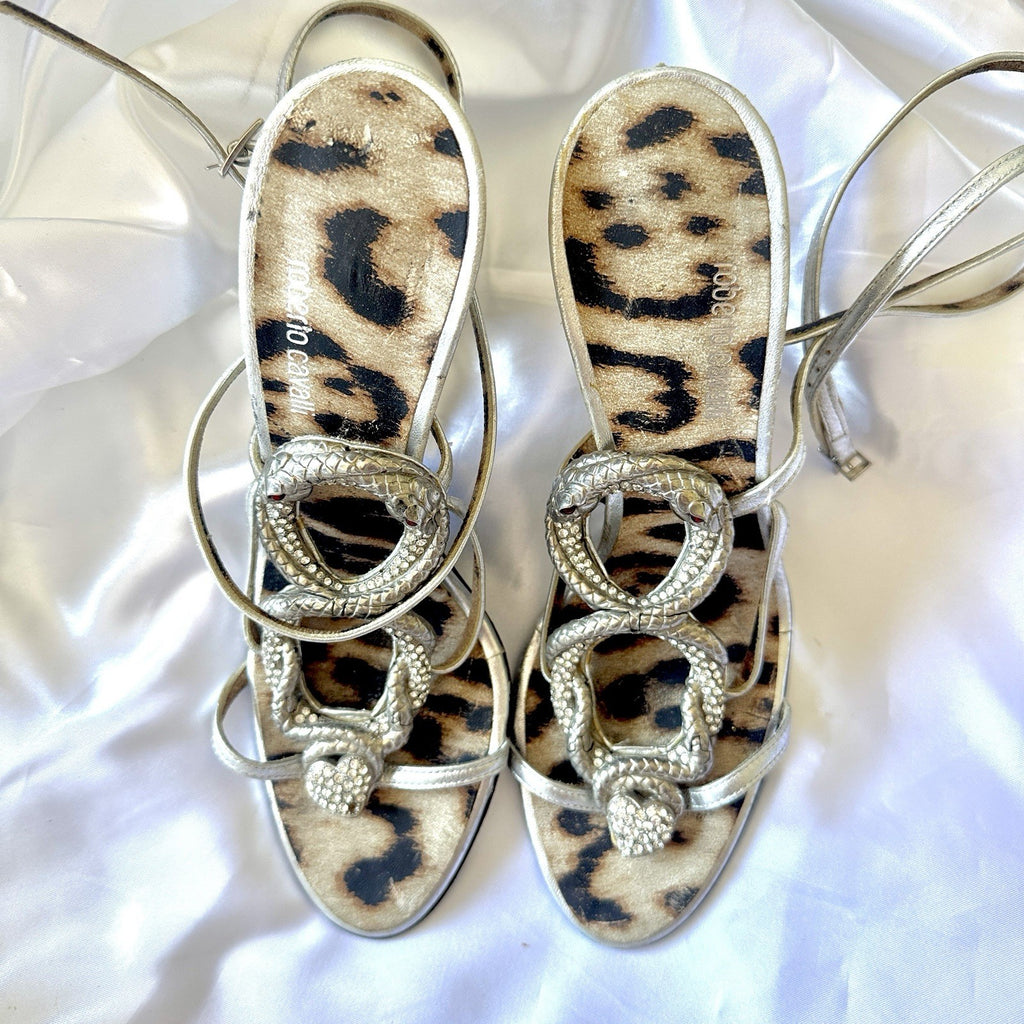 Vintage 2000’s Roberto Cavalli Snake Silver Heels