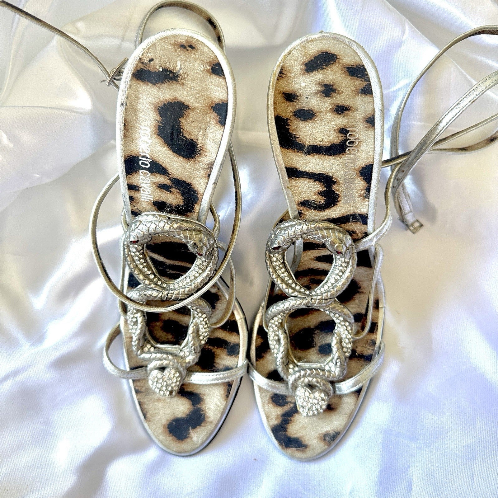 Vintage 2000’s Roberto Cavalli Snake Silver Heels