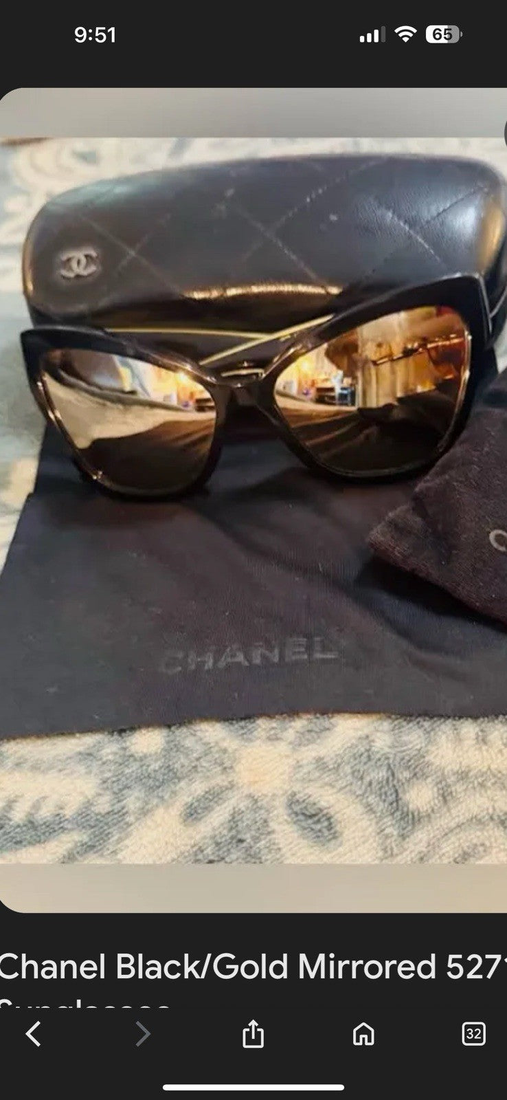 Authentic Chanel CH5271 Black Cat Eye Gold Mirror  Lens CC Logo w/Box & Hardcase