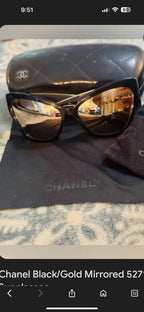 Authentic Chanel CH5271 Black Cat Eye Gold Mirror  Lens CC Logo w/Box & Hardcase