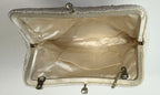 Vintage White Beaded Purse Clutch Bag Handbag Thin Gold Chain Handle