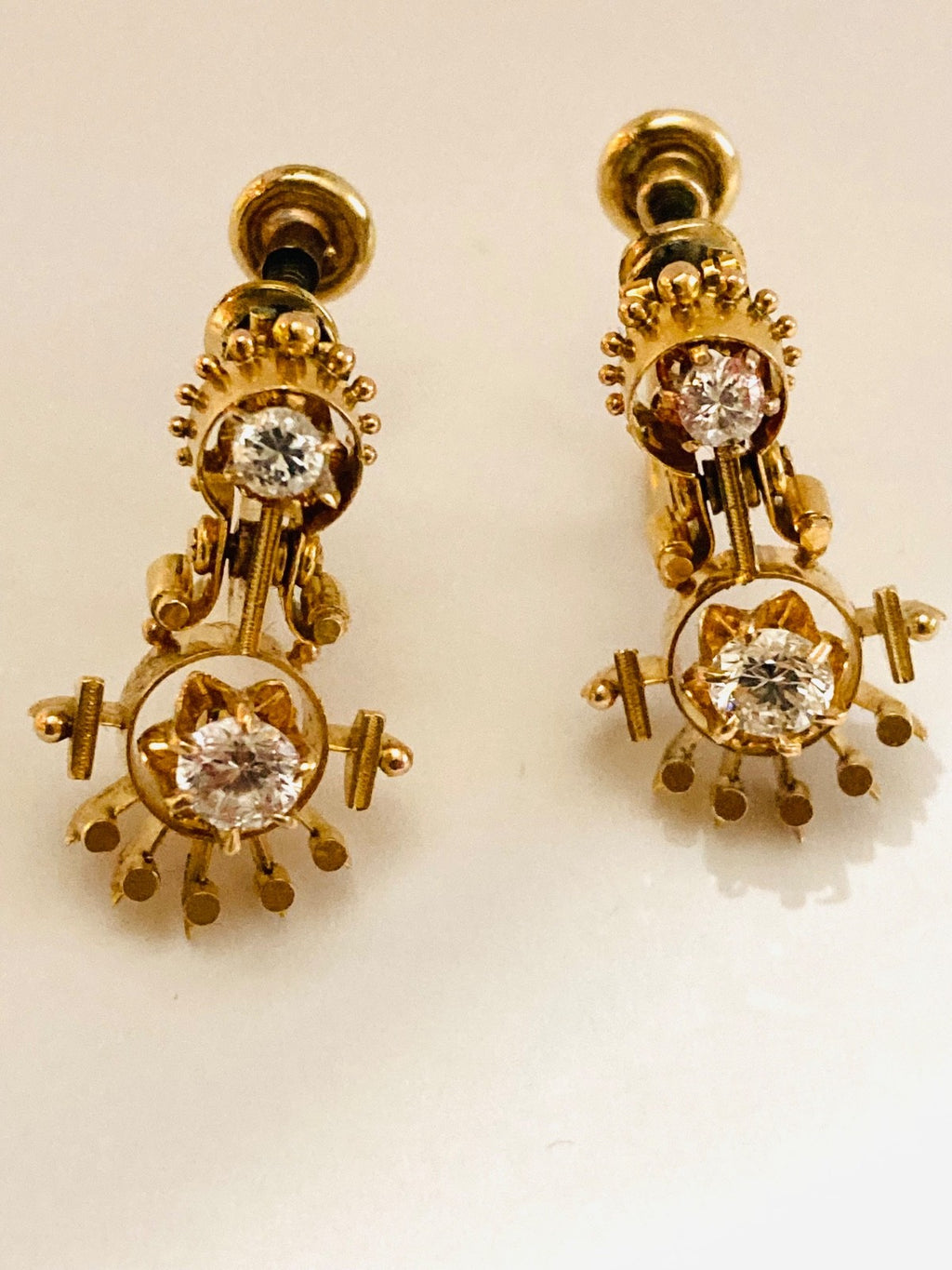 Beautiful Vintage 19th Century Victorian Era ,14k Solid Gold SI Diamond Earrings