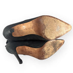 Manolo Blahnik YKK Mid Calf Strap Studded Leather Black Boots Stilettos -  38