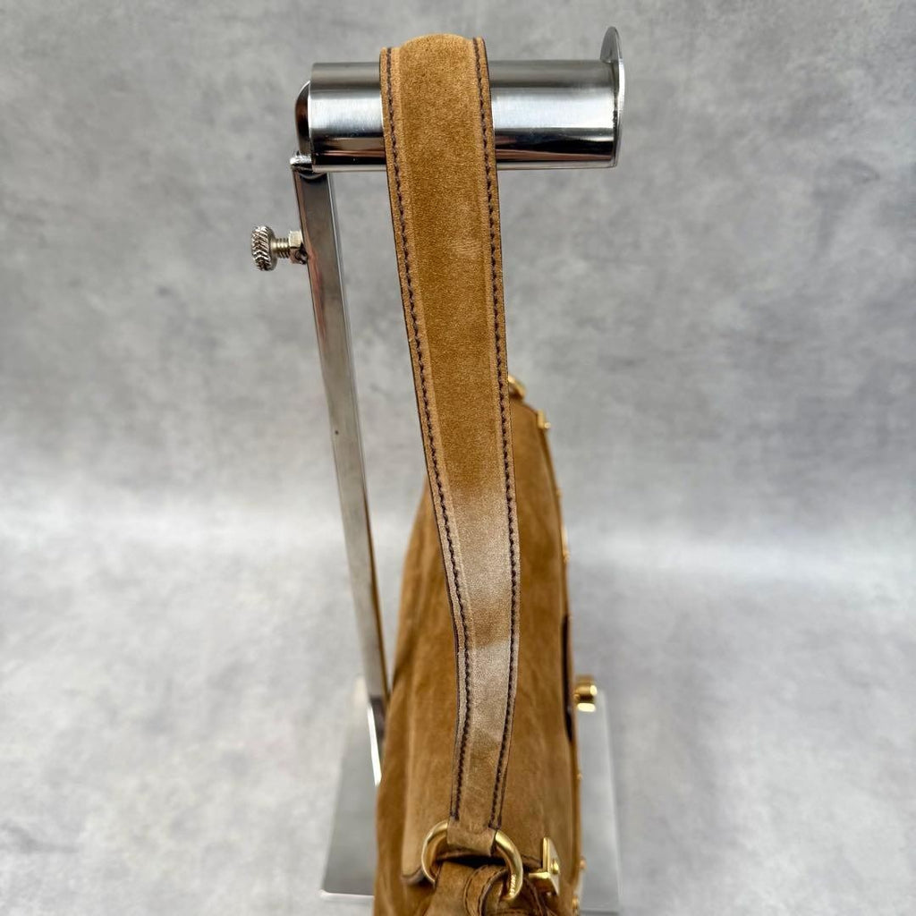 PRADA Y2K Shoulder Hand Hobo Bag Brown Suede Leather Women's Authentic Used
