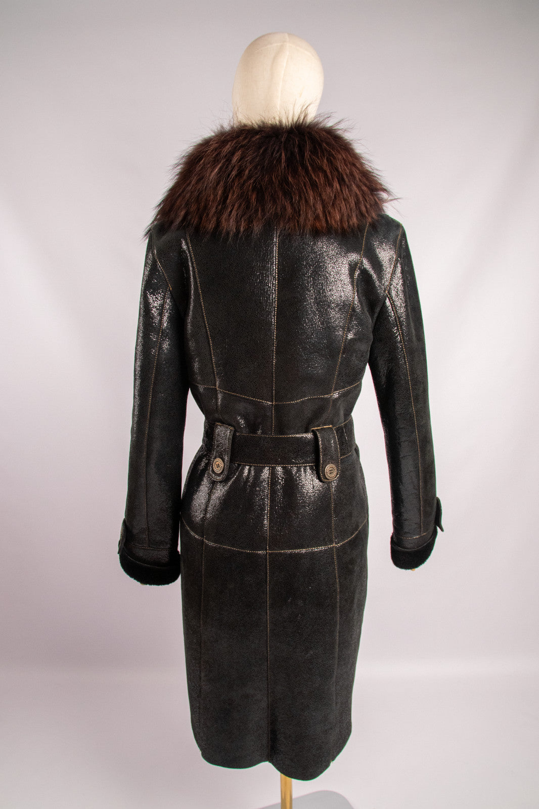 Penny Lane Belted Sheepskin Shearling Coat Size L