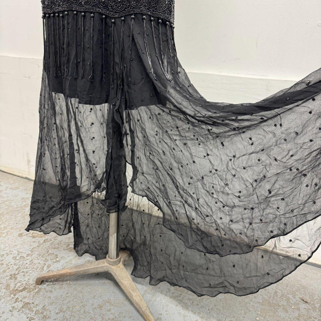Vintage Y2K Black Heavily Beaded Silk Tassel Dress