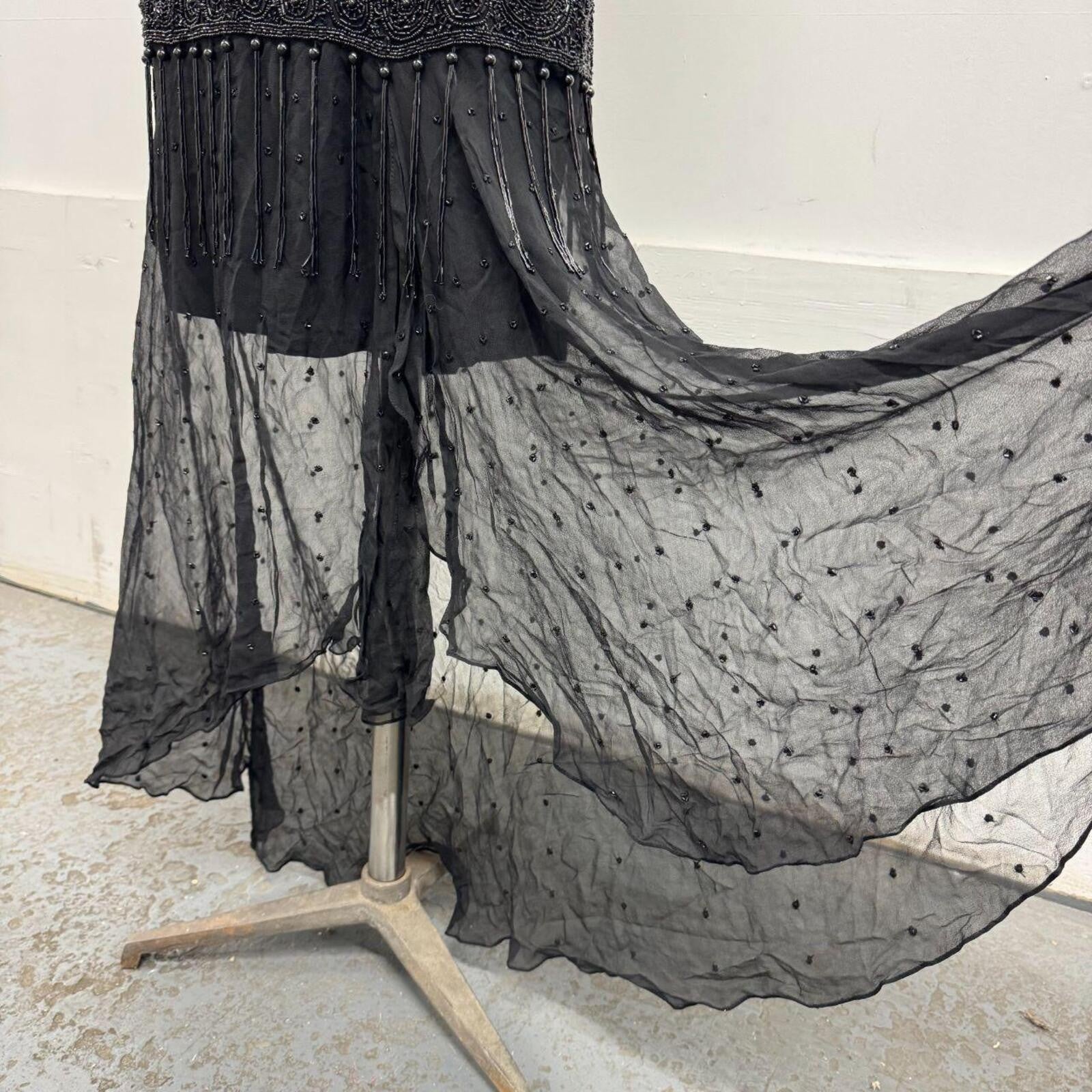 Vintage Y2K Black Heavily Beaded Silk Tassel Dress