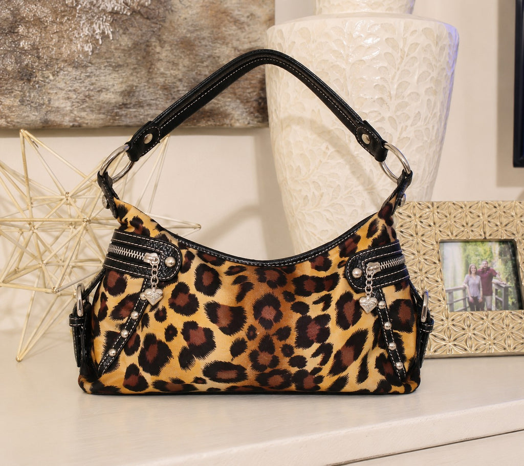 Kathy Van Zeeland Y2K Leopard Print Shoulder Bag with Studded Zipper