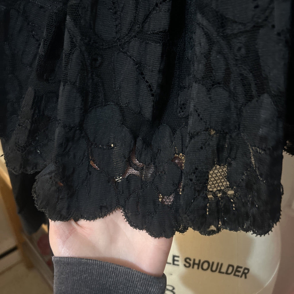 Vintage 1800's Victorian Gothic Black Lace Capelet w/ Beads  + Ruffle Size Small