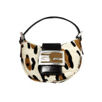 FENDI Vintage Logo Leopard Pony Calf Hair Micro Croissant Handbag Bag White