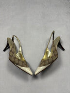 Gucci Vintage GG Monogram Canvas Slingback Pumps Leather Cap Toe EU 37