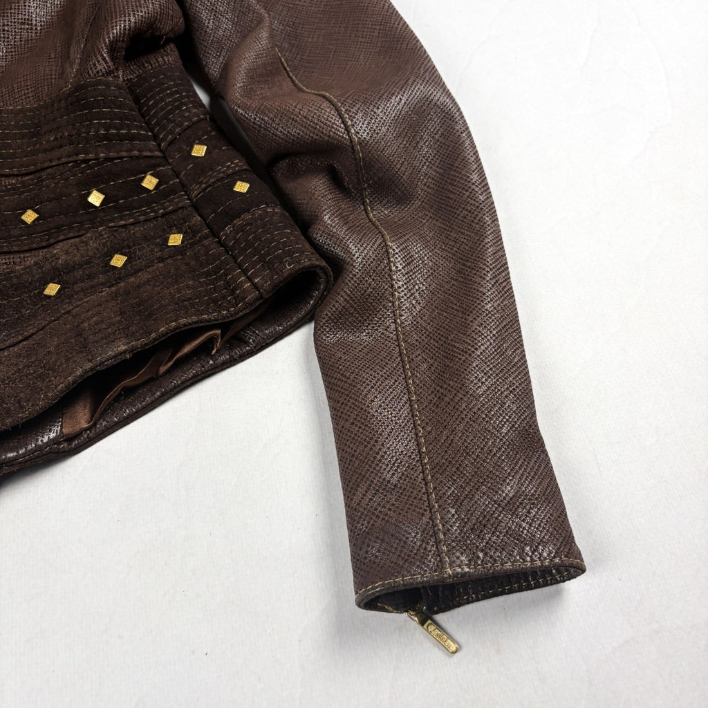 Riri Studded Leather Jacket Brown Small