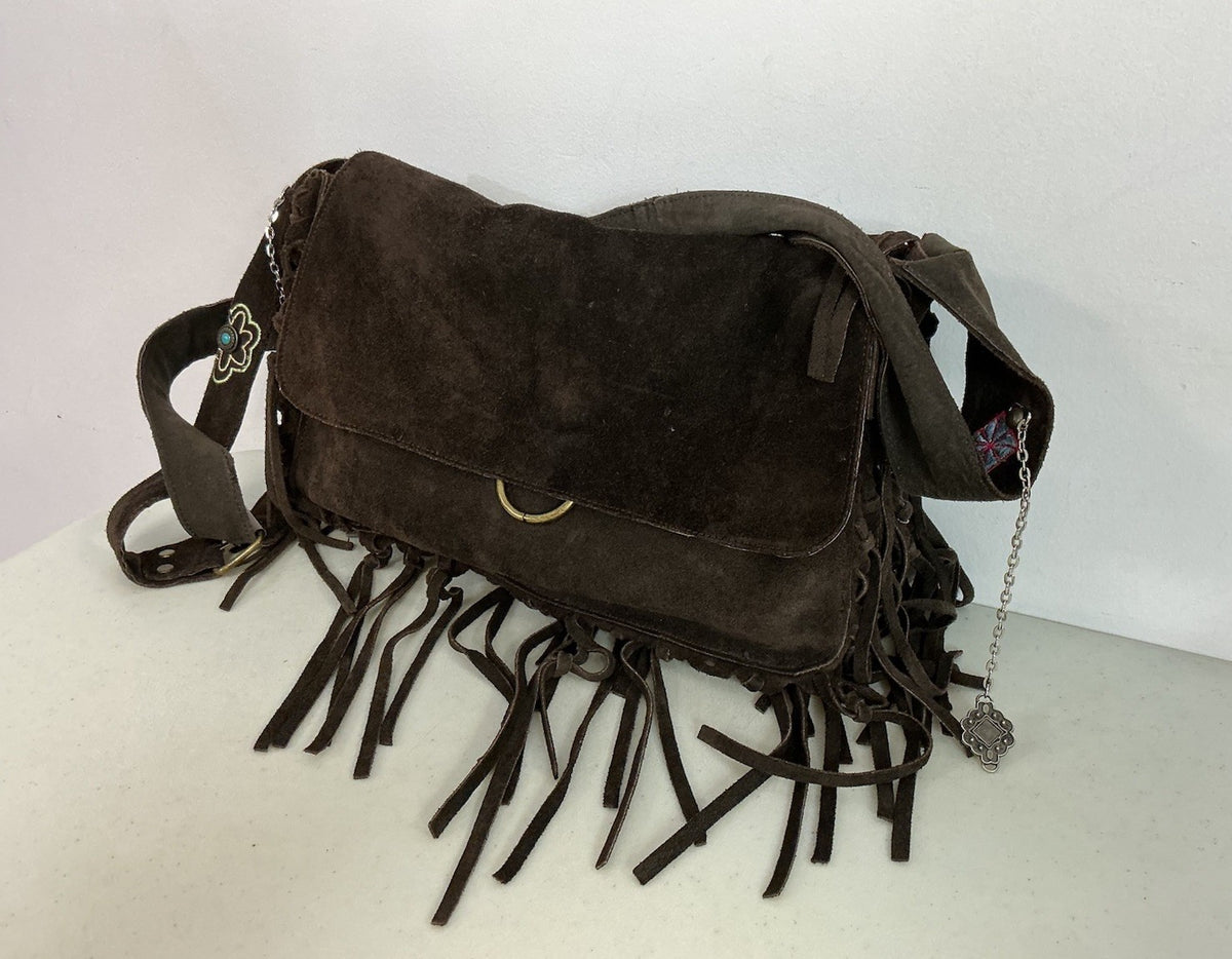 Brown Suede Fringe Crossbody Bag