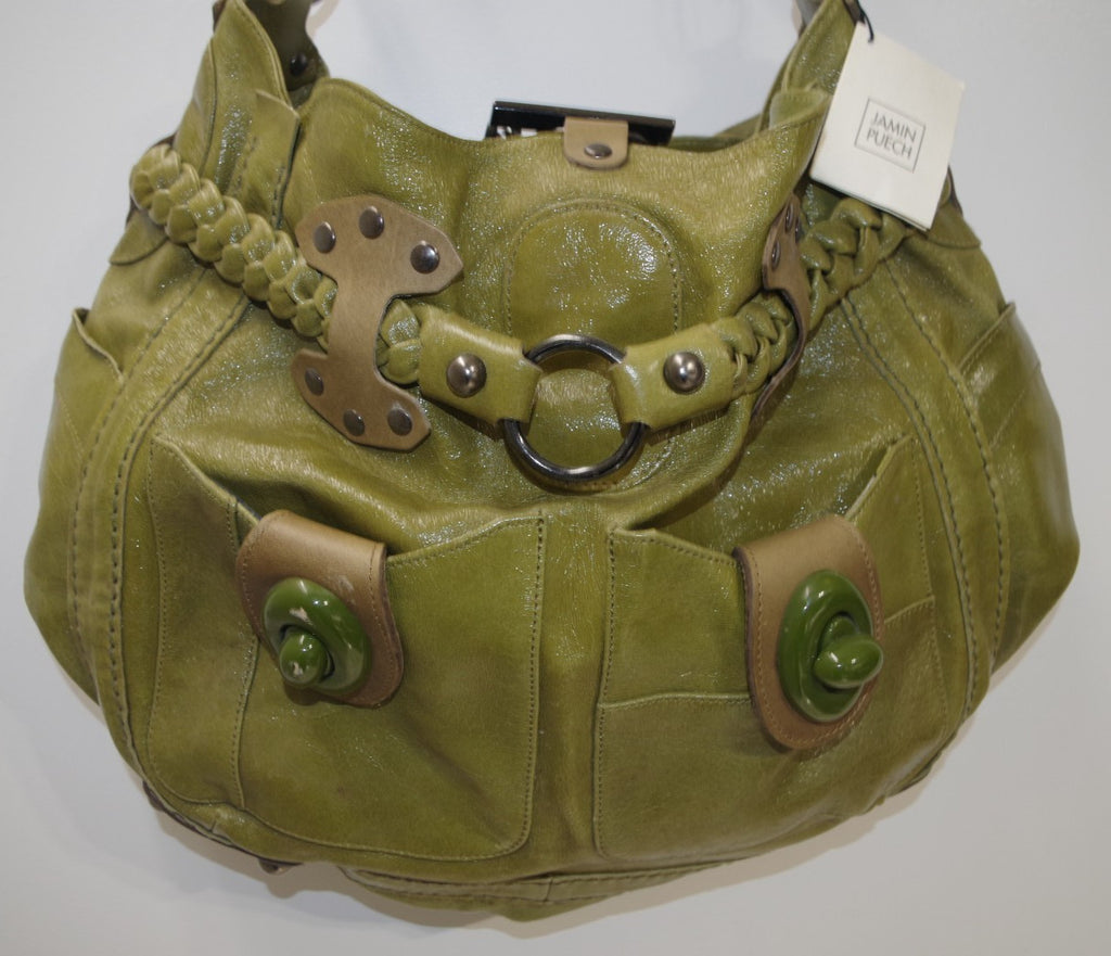 Jamin Puech Green Patent Leather Handbag with Braided Belt