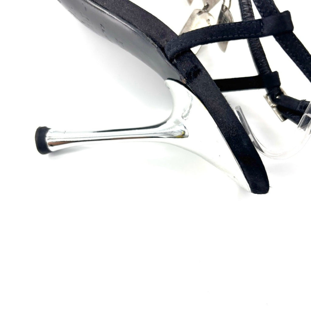Vintage Dior Galliano 2004 Dog Tag Strappy Satin Heeled Sandals