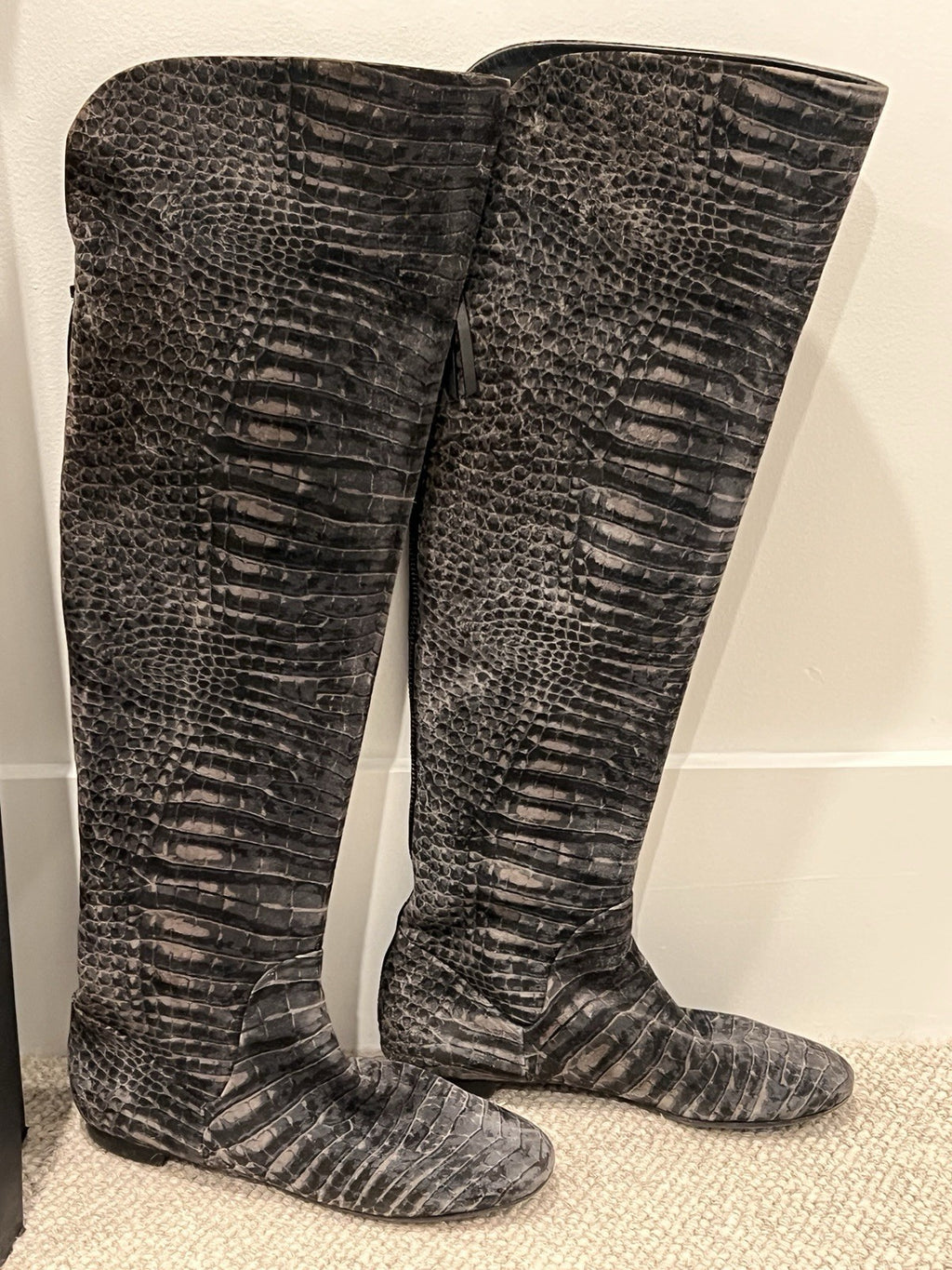 GIUSEPPE ZANOTTI Suede Croc Print Ballet Flat Pull On Boot Boots 38.5 / 8.5 Zip