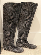 GIUSEPPE ZANOTTI Suede Croc Print Ballet Flat Pull On Boot Boots 38.5 / 8.5 Zip