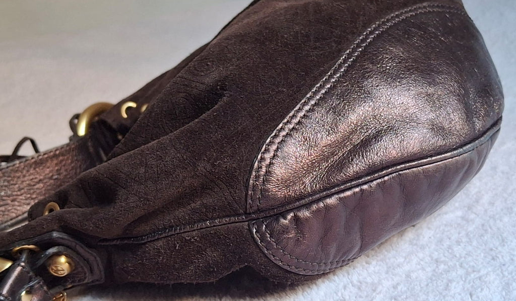 Francesco Biasia Brown Leather and Suede Medium Shoulder Bag with Tassels