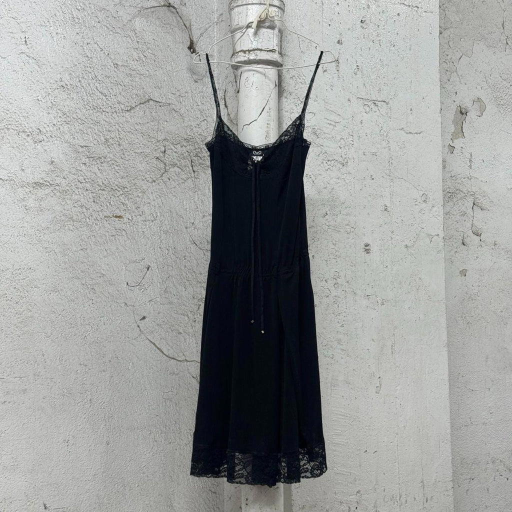 Vintage Y2K Black Dolce & Gabbana Lace-Trim Slip Dress