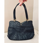 I. Magnin 1950s Genuine Ostrich Skin Handbag Black
