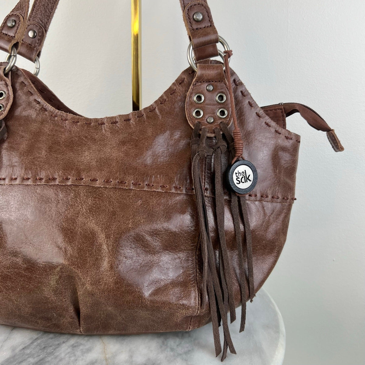 The Sak Brown Leather Fringe Western Shoulder Hobo Bag