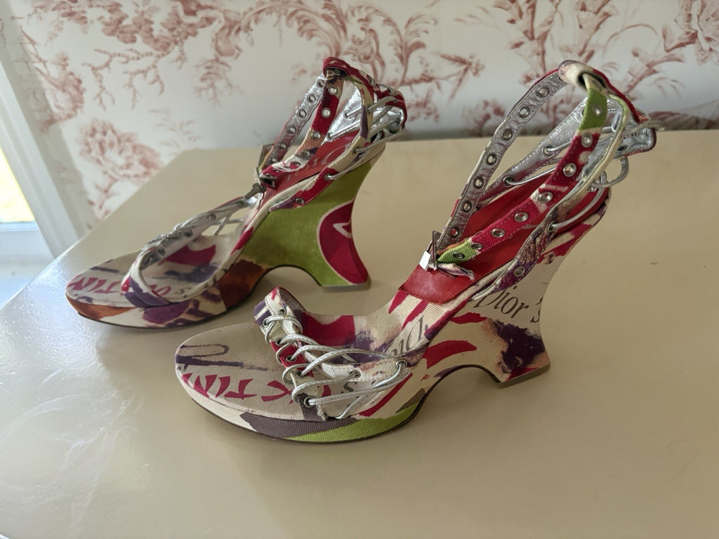 Christian Dior Vintage S/S 2003 by John Galliano Victim Lock & Key Wedge Sandal