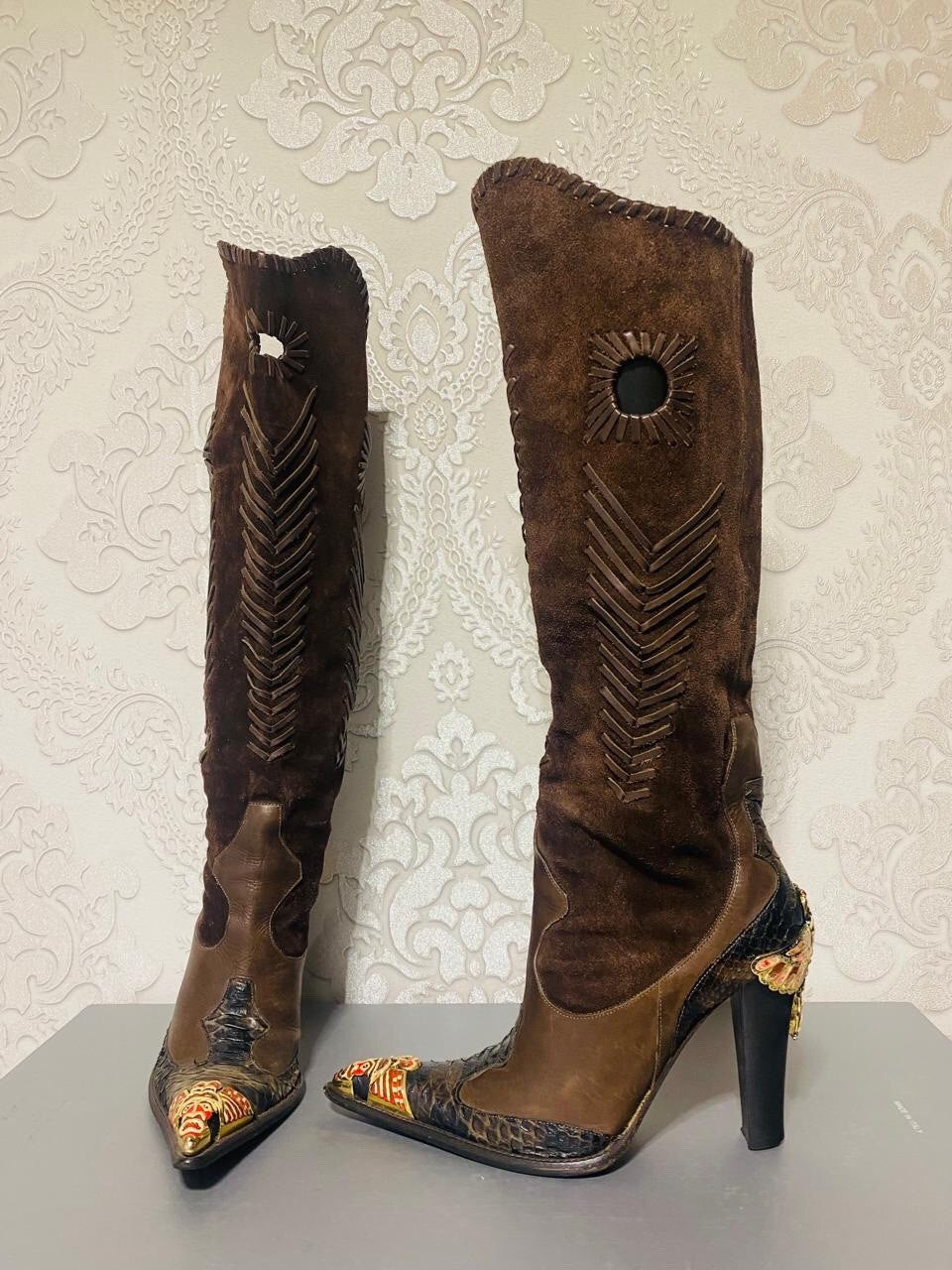Gianmarco Lorenzi Limited Cowboy Women Boots Very Sexy Heels Size 37