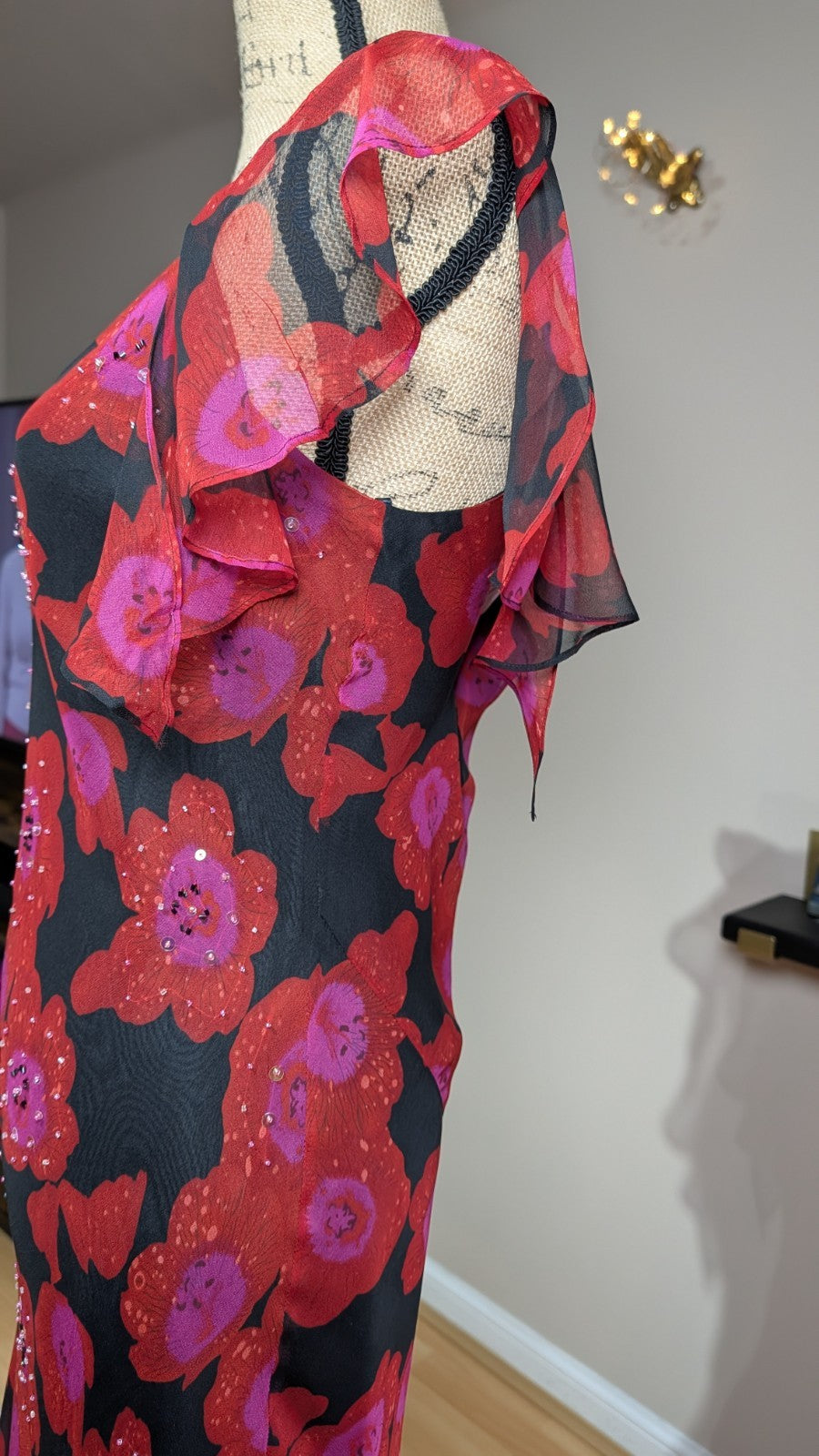 100% Silk Beaded Floral Dress