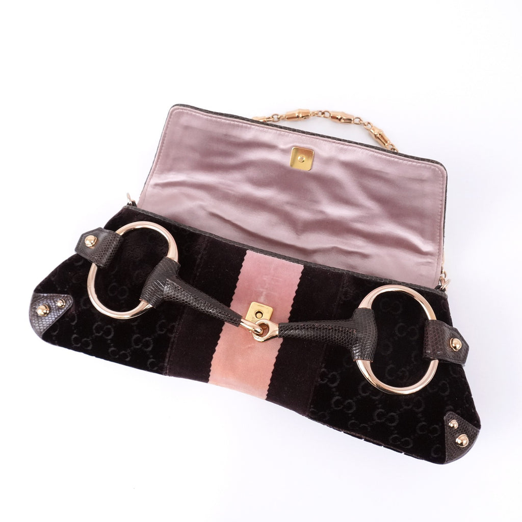 GUCCI GG Velvet Horsebit Gold Chain Shoulder Bag 131471 205118 Auth #57544A