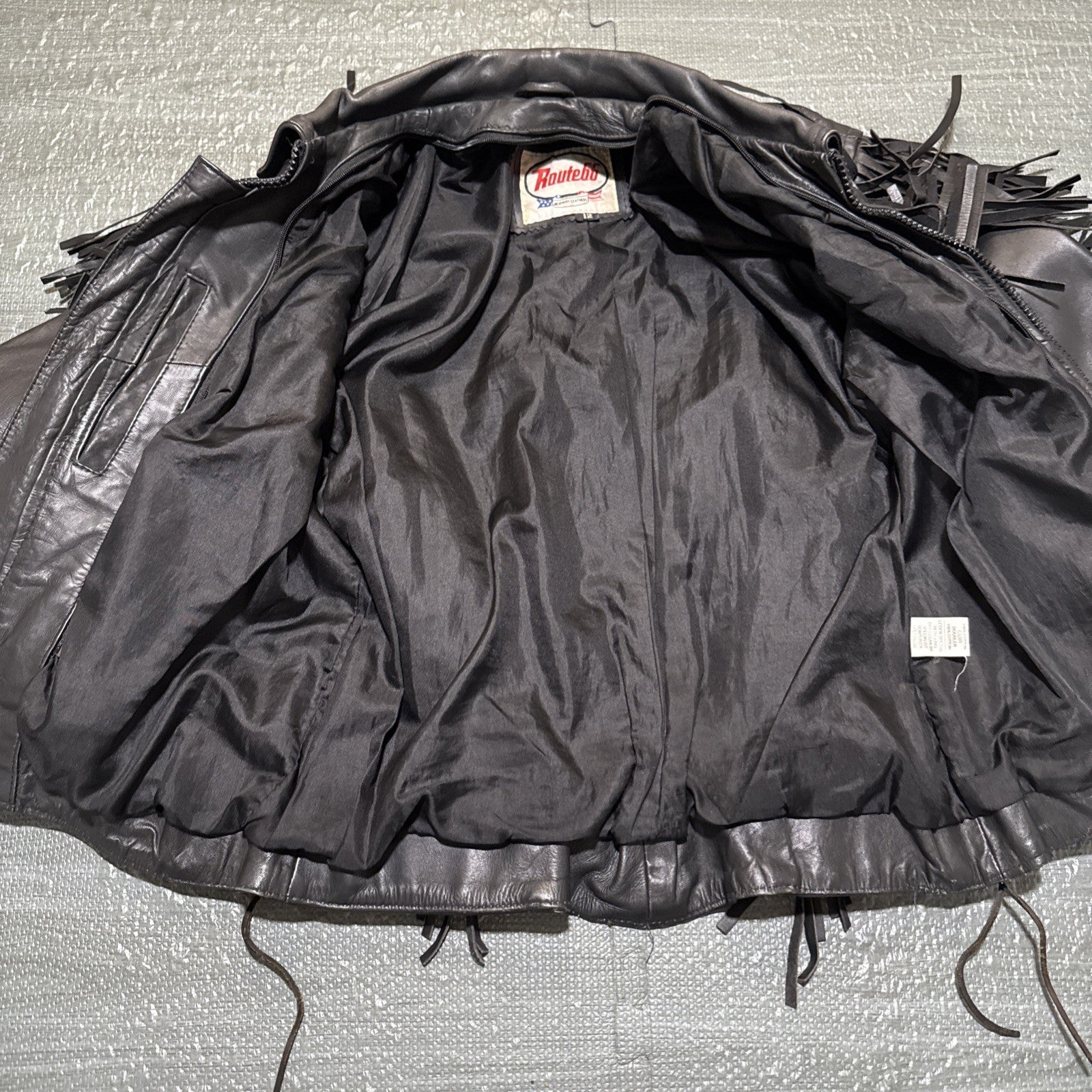 Vintage Route 66 Jacket Leather Fringe Front Zip Black Womens 12 Biker Rodeo
