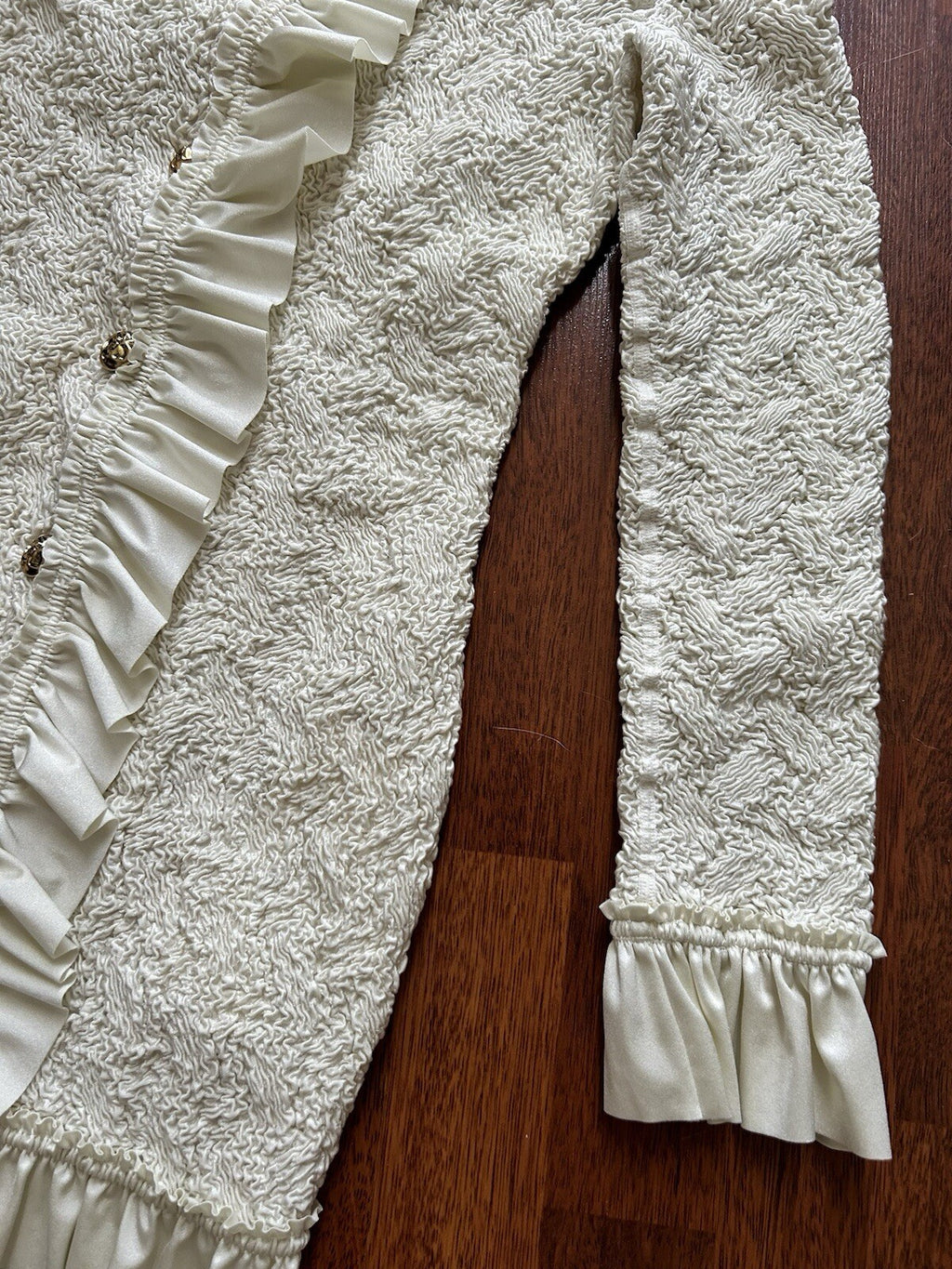 Alexander Wang Smocked Ruffle Long Jacket Dress S In Vintage White