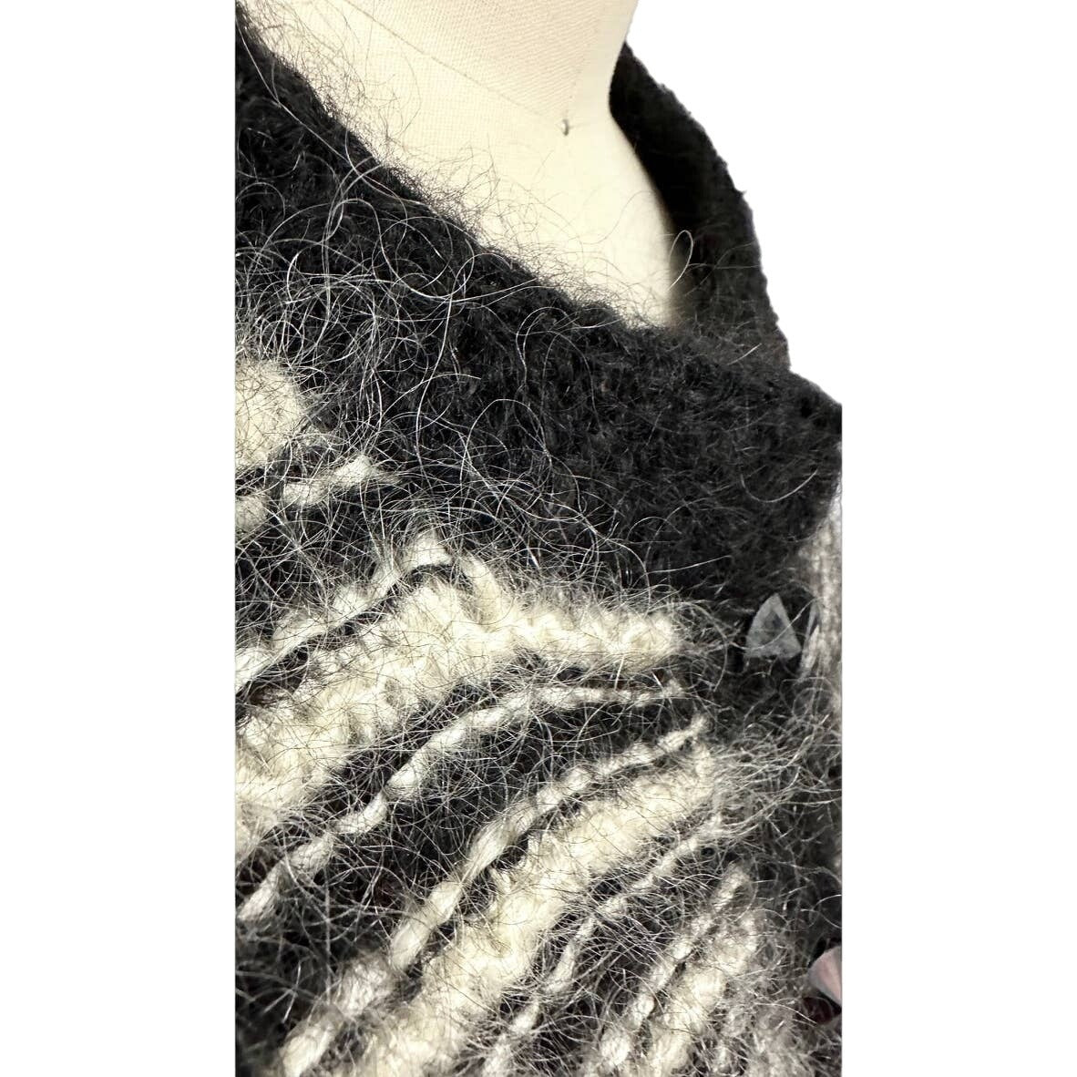 VTG 80s Nannell Mohair Sweater Coat Cream Black Striped Yoke Mod Articore M