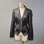 Double D Ranch Black Leather Fringe Beaded Moto Western Jacket Medium