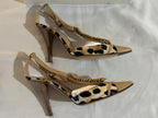 Casadei Natural Leopard Print Beige Leather Ankle Strap Heel 8.5