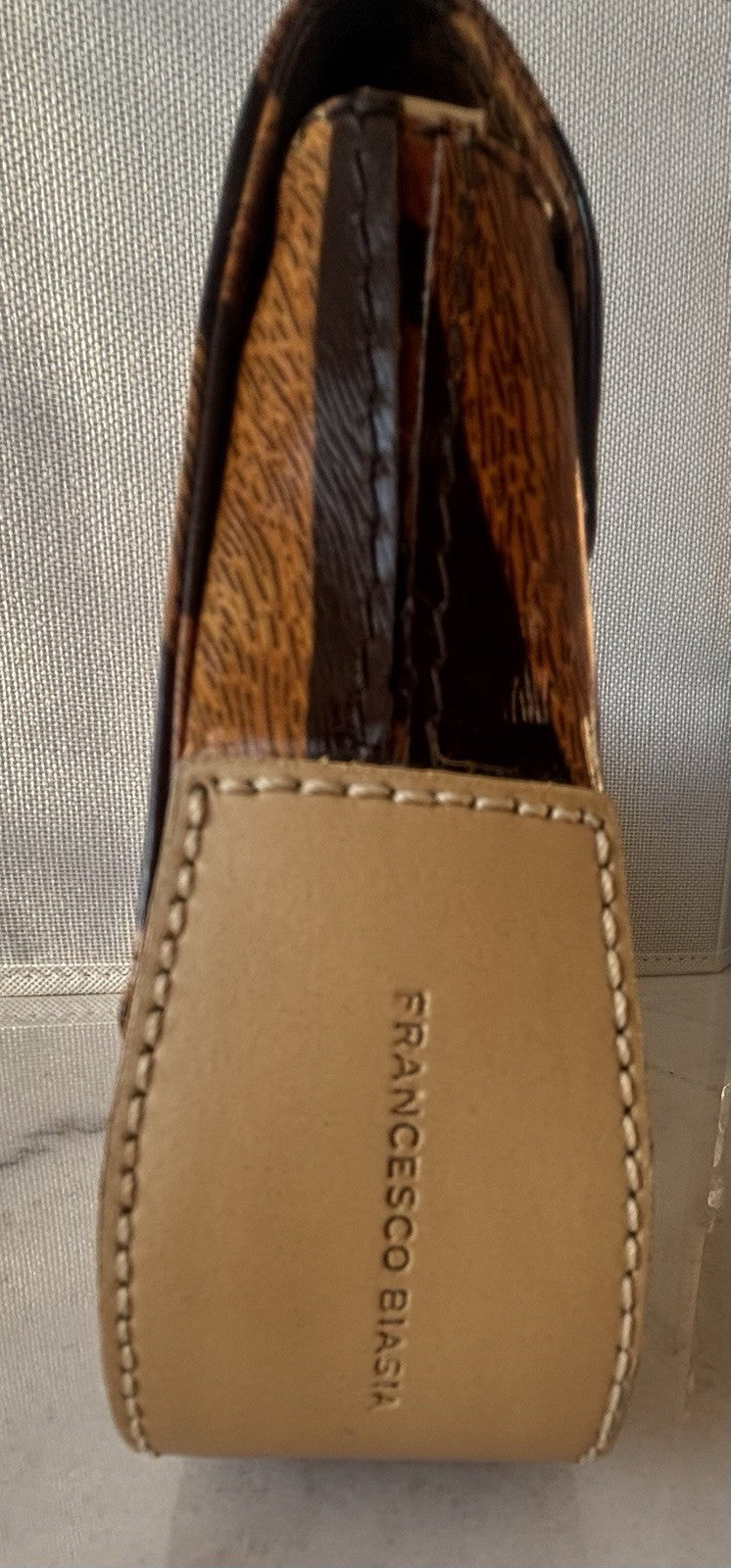 Vintage Francesco Biasia Tiger Stripe Leather Clutch Bag Italy Magnetic Snap