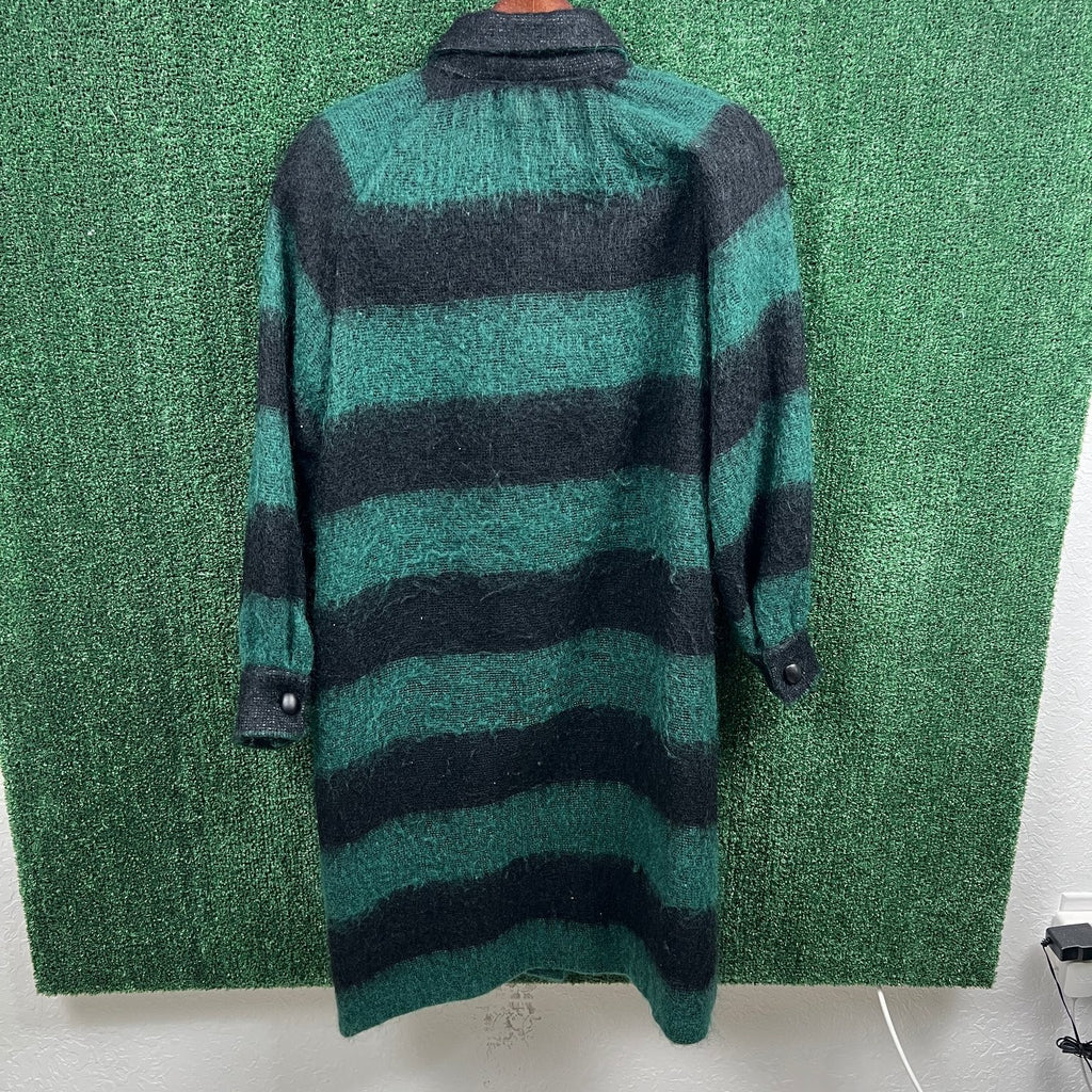 VTG Geoffrey Been Mohair Collar Long Sweater Womens 21x40" L Green Black Striped