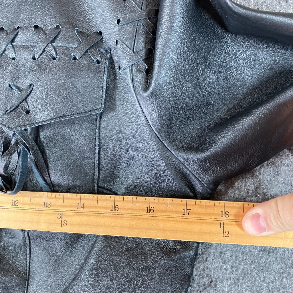 Vintage Newport News Leather Biker Shirt Womens 4 Black Lace Up Detail Snap