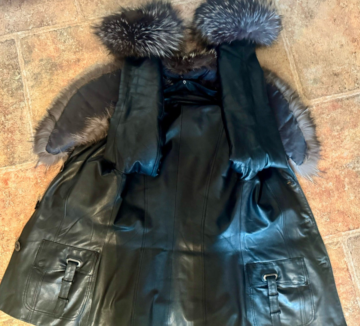 Italian Lamb Skin Leather Jacket with Removable Rabbit Insulation and Silver Fox Trim