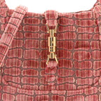 GUCCI Jackie 1961 Velvet Crocodile Jacquard in Pink & Taupe Excellent Condition
