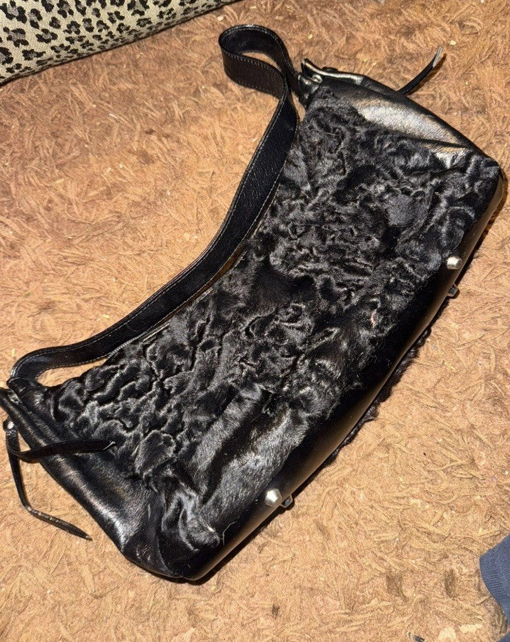 Paolo Masi Black Lamb Shearling and Leather Micro Shoulder Bag