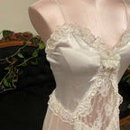 Vintage Sheer Lace Floral Lingerie dress Gown bridal ruffle coquette M White