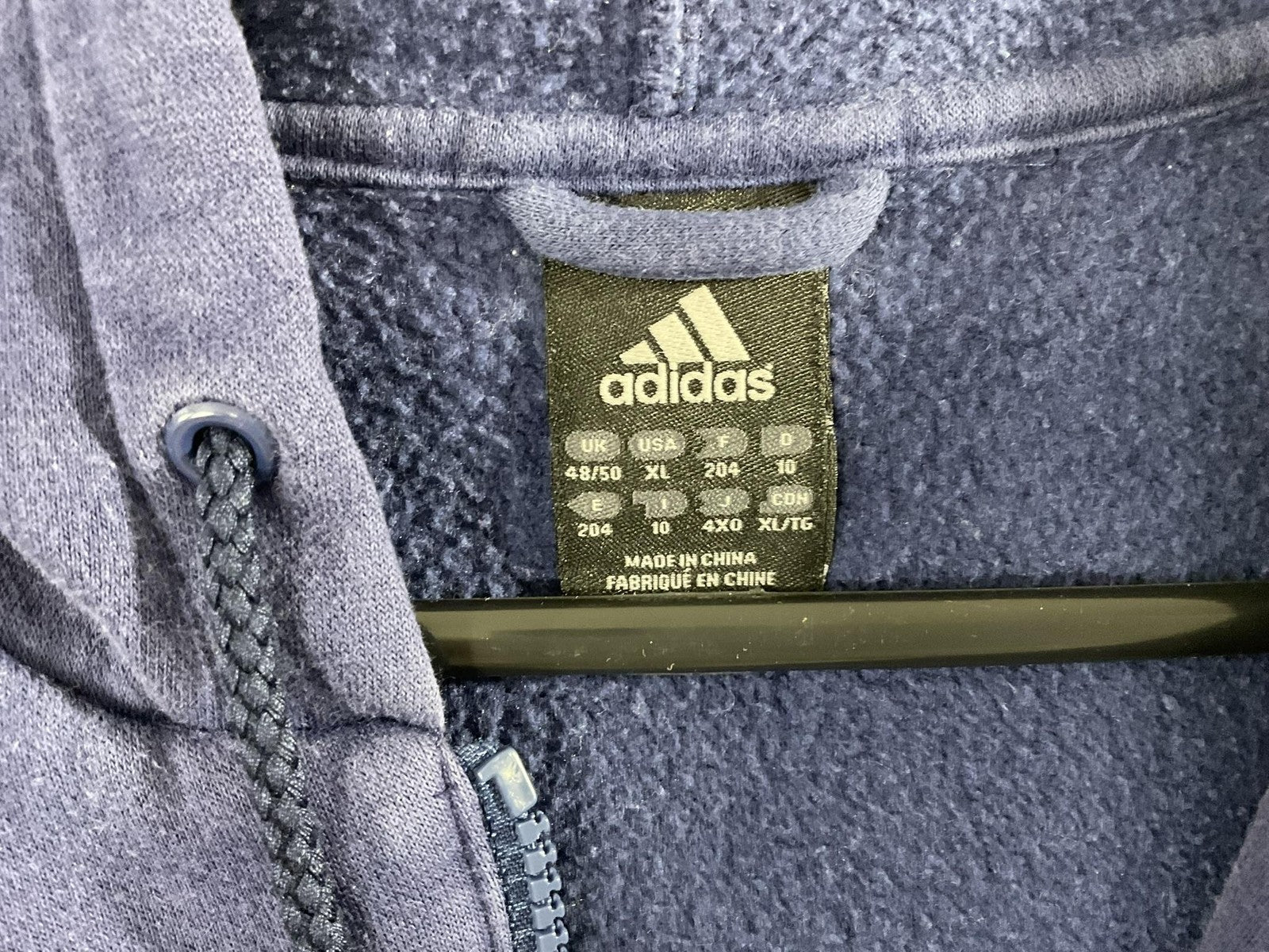 VTG Adidas Hoodie Men XL Blue Full Zip Fleece 3-Stripes Logo Sweatshirt Athletic