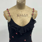Deadstock Vintage Y2K Rosette Embellished 100% Mulberry Silk Slip Black